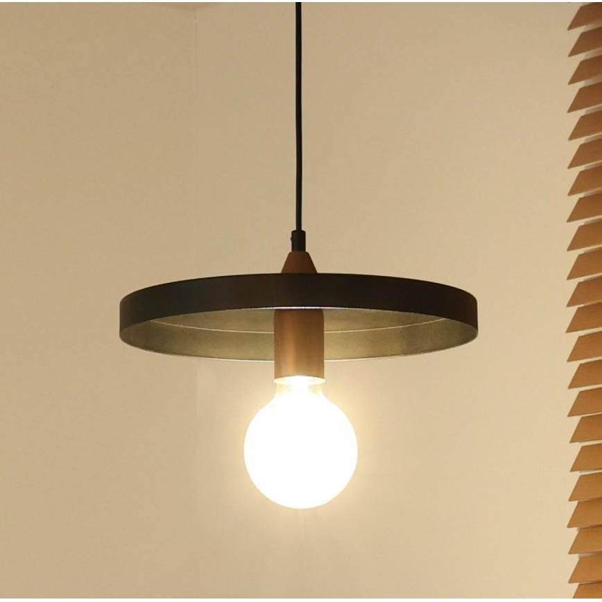 Duolla - Lustr na lanku IRONLINE 1xE27/15W/230V pr. 30 cm černá/měděná