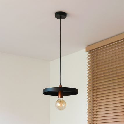 Duolla - Lustr na lanku IRONLINE 1xE27/15W/230V pr. 30 cm černá/měděná