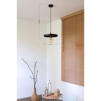 Duolla - Lustr na lanku IRONLINE 1xE27/15W/230V pr. 30 cm černá/měděná
