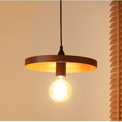 Duolla - Lustr na lanku IRONLINE 1xE27/15W/230V pr. 30 cm měděná/černá