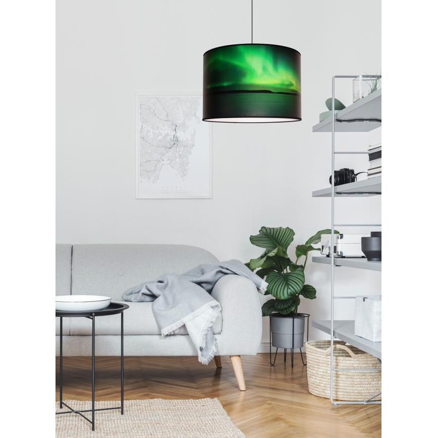 Duolla - Lustr na lanku PRINT L 1xE27/40W/230V pr. 45 cm černá/zelená