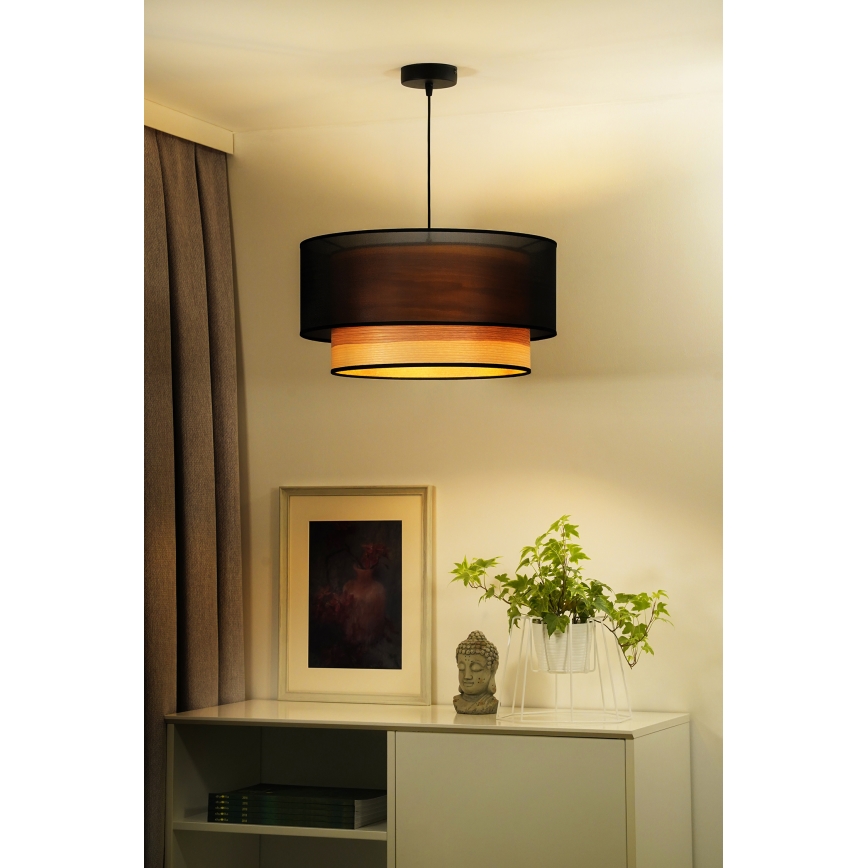 Duolla - Lustr na lanku WOOD BOHO 1xE27/15W/230V pr. 45 cm černá/béžová