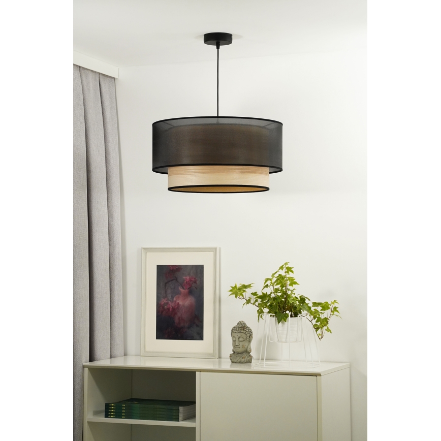 Duolla - Lustr na lanku WOOD BOHO 1xE27/15W/230V pr. 45 cm černá/béžová