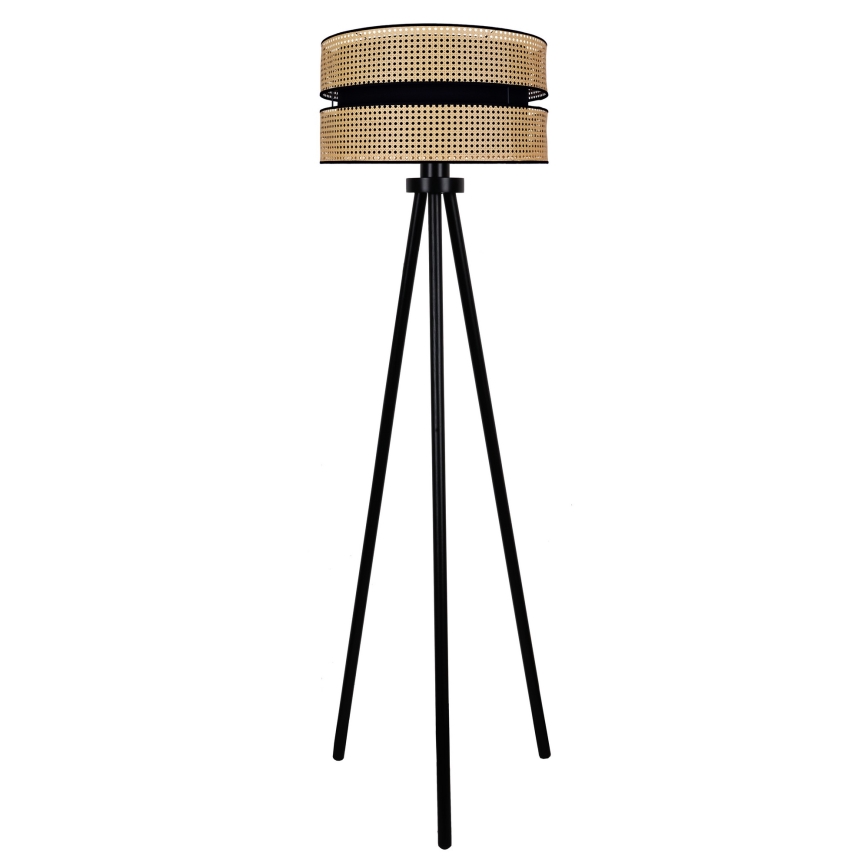 Duolla - Stojací lampa DUO 1xE27/15W/230V pr. 40 cm ratan/černá