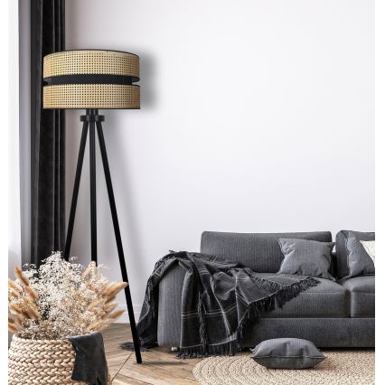 Duolla - Stojací lampa DUO 1xE27/15W/230V pr. 40 cm ratan/černá