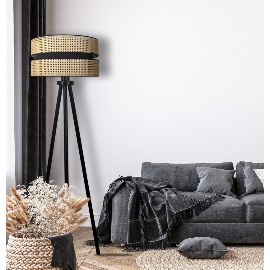 Duolla - Stojací lampa DUO 1xE27/15W/230V pr. 40 cm ratan/černá