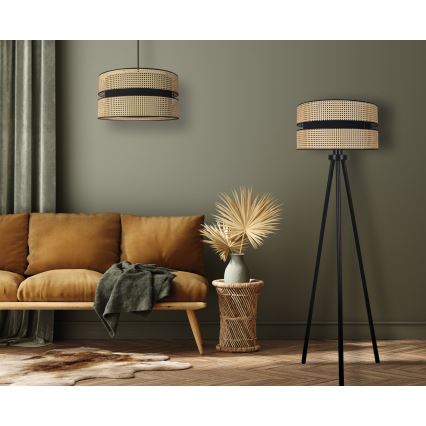 Duolla - Stojací lampa DUO 1xE27/15W/230V pr. 40 cm ratan/černá