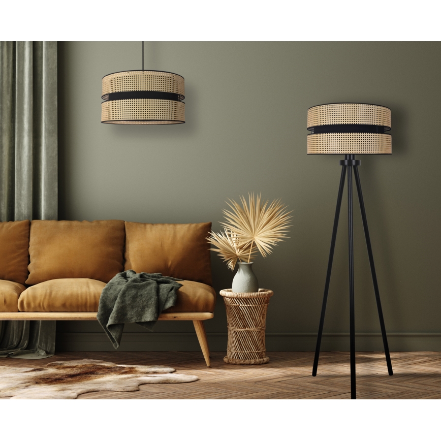 Duolla - Stojací lampa DUO 1xE27/15W/230V pr. 40 cm ratan/černá