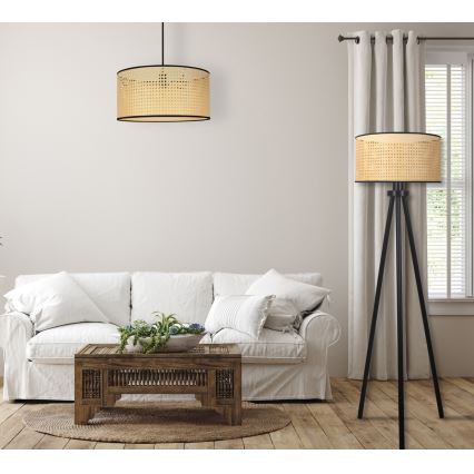 Duolla - Stojací lampa ROLLER 1xE27/15W/230V pr. 45 cm ratan/černá