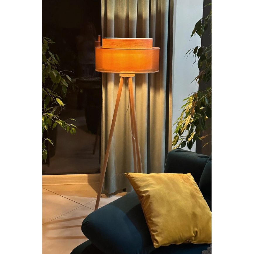 Duolla - Stojací lampa WOOD BOHO 1xE27/15W/230V pr. 45 cm měděná/hnědá/béžová