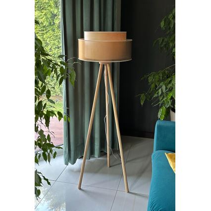 Duolla - Stojací lampa WOOD BOHO 1xE27/15W/230V pr. 45 cm měděná/hnědá/béžová