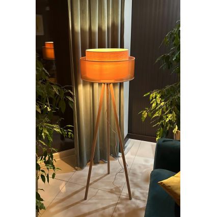 Duolla - Stojací lampa WOOD BOHO 1xE27/15W/230V pr. 45 cm měděná/hnědá/béžová