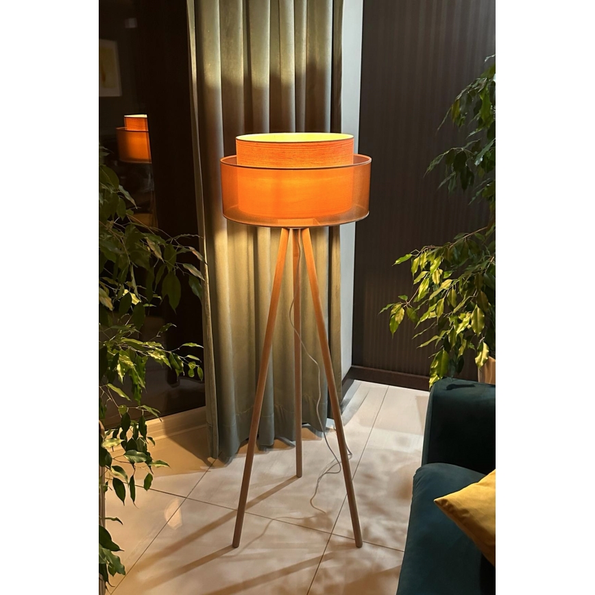 Duolla - Stojací lampa WOOD BOHO 1xE27/15W/230V pr. 45 cm měděná/hnědá/béžová