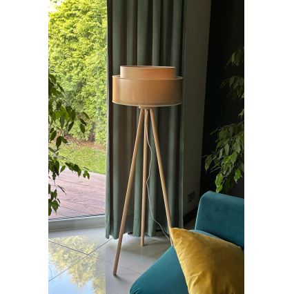 Duolla - Stojací lampa WOOD BOHO 1xE27/15W/230V pr. 45 cm měděná/hnědá/béžová
