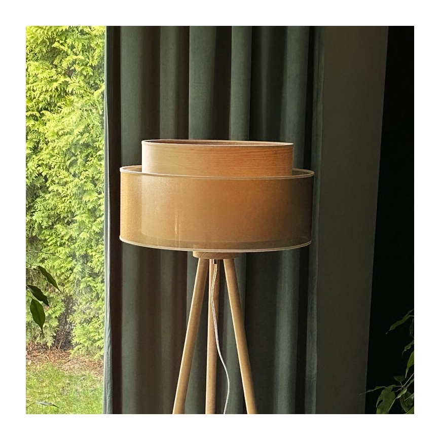 Duolla - Stojací lampa WOOD BOHO 1xE27/15W/230V pr. 45 cm měděná/hnědá/béžová