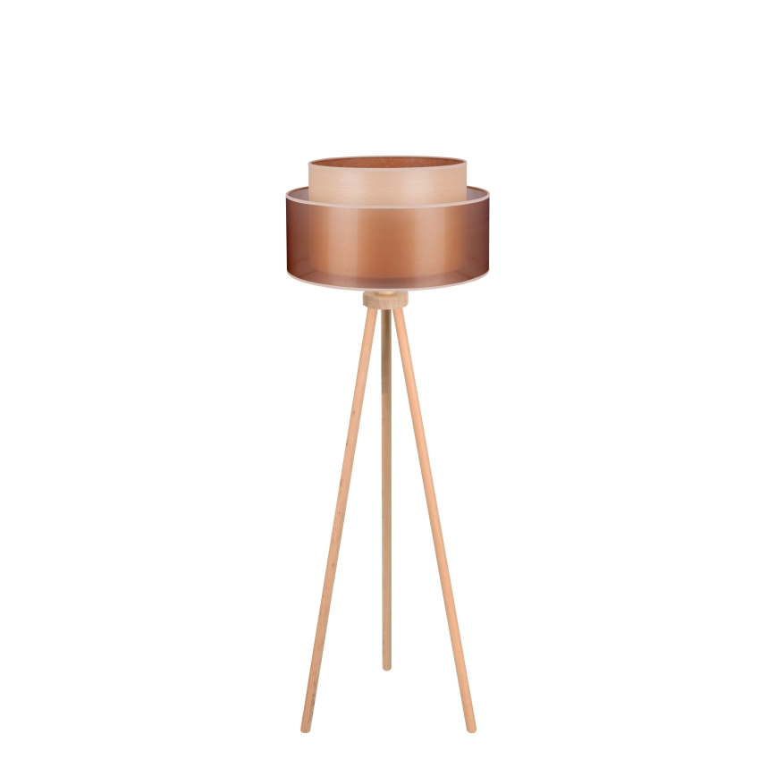 Duolla - Stojací lampa WOOD BOHO 1xE27/15W/230V pr. 45 cm měděná/hnědá/béžová