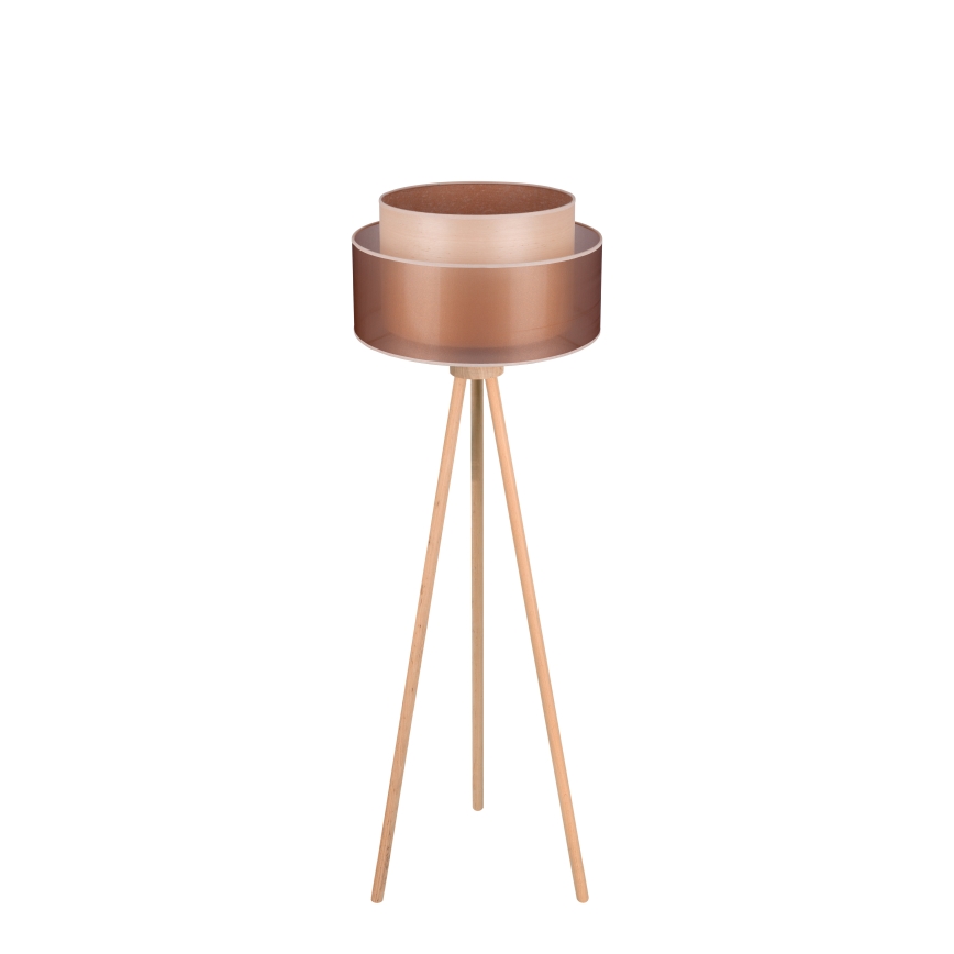 Duolla - Stojací lampa WOOD BOHO 1xE27/15W/230V pr. 45 cm měděná/hnědá/béžová