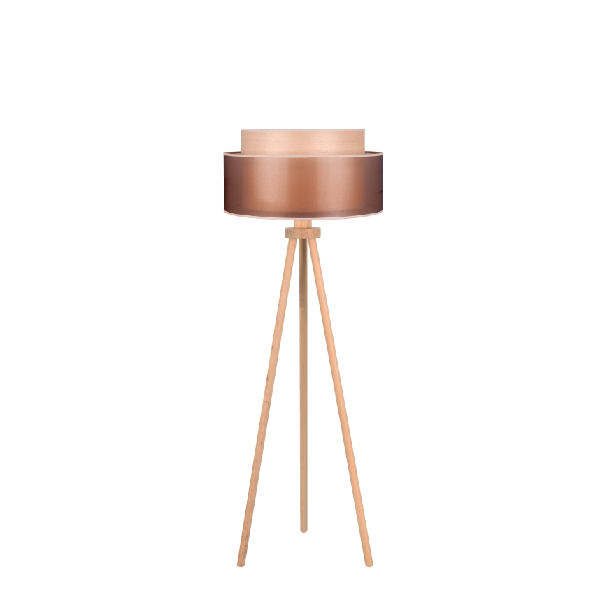Duolla - Stojací lampa WOOD BOHO 1xE27/15W/230V pr. 45 cm měděná/hnědá/béžová