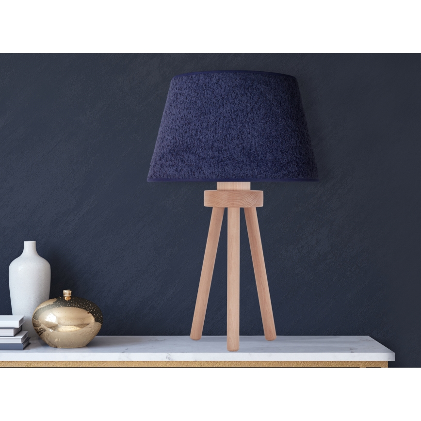Duolla - Stolní lampa BOUCLE 1xE27/15W/230V pr. 28 cm modrá/dřevo