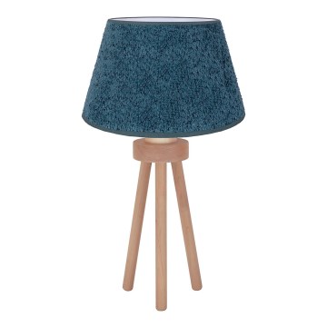 Duolla - Stolní lampa BOUCLE 1xE27/15W/230V pr. 28 cm tyrkysová/dřevo