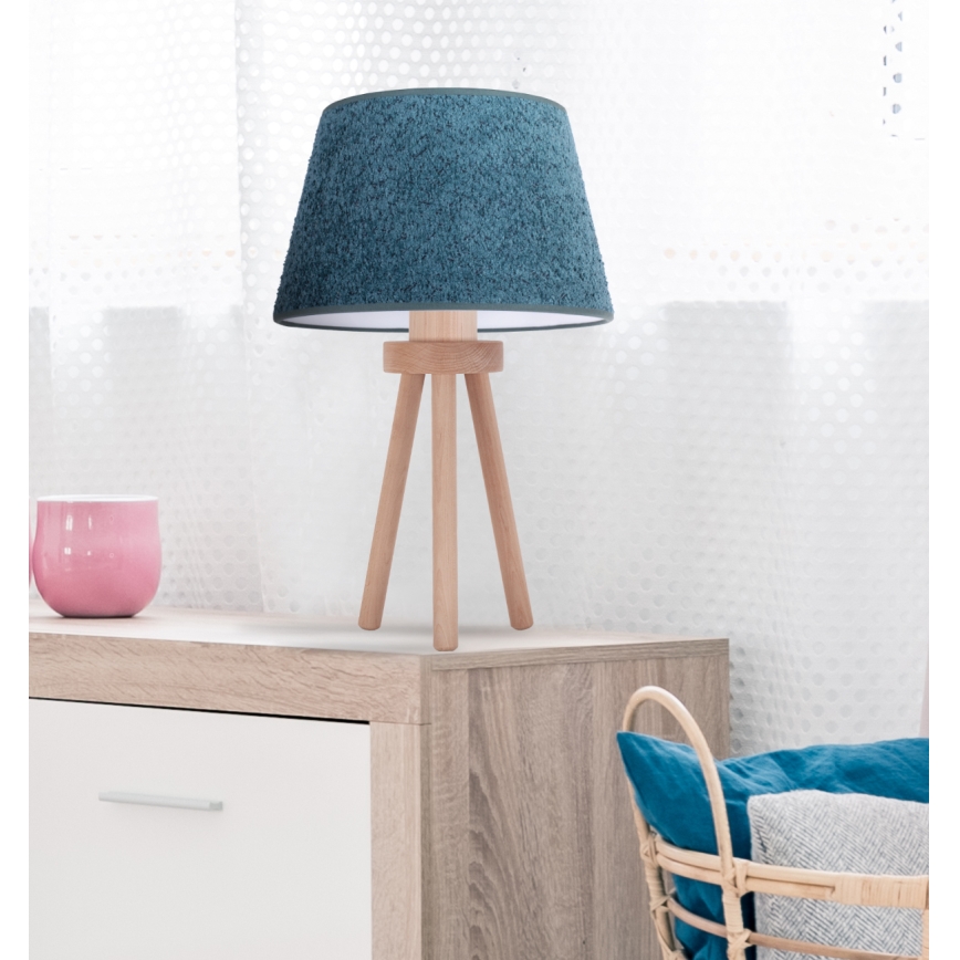 Duolla - Stolní lampa BOUCLE 1xE27/15W/230V pr. 28 cm tyrkysová/dřevo
