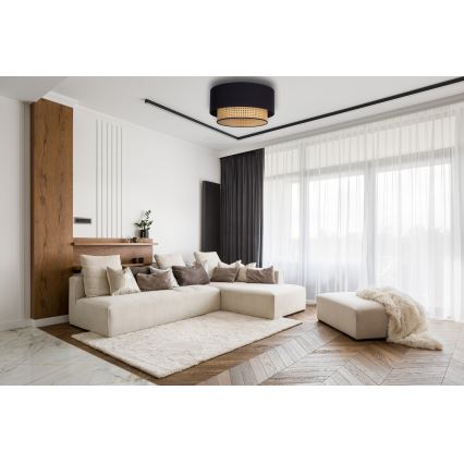 Duolla - Stropní svítidlo BOHO 1xE27/15W/230V pr. 45 cm černá/ratan