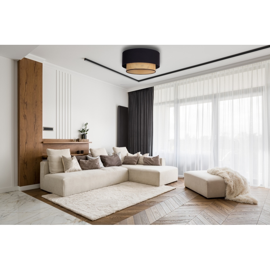 Duolla - Stropní svítidlo BOHO 1xE27/15W/230V pr. 45 cm černá/ratan