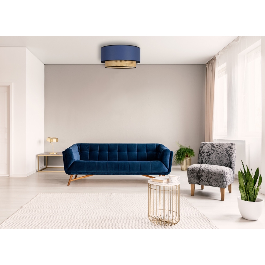 Duolla - Stropní svítidlo BOHO 1xE27/15W/230V pr. 45 cm modrá/ratan