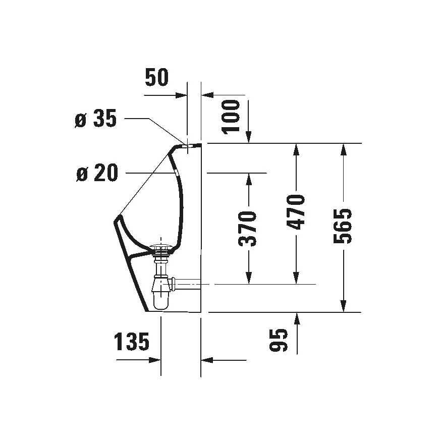 Duravit 828300000 - Pisoár Rimless D-CODE horní přívod, zadní odpad keramika/lesklá bílá