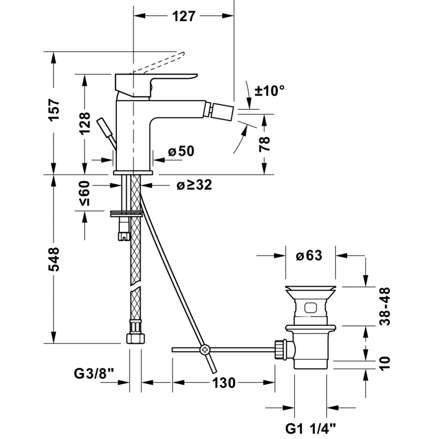 Duravit DC2400011046 - Bidetová baterie D-CODE matná černá