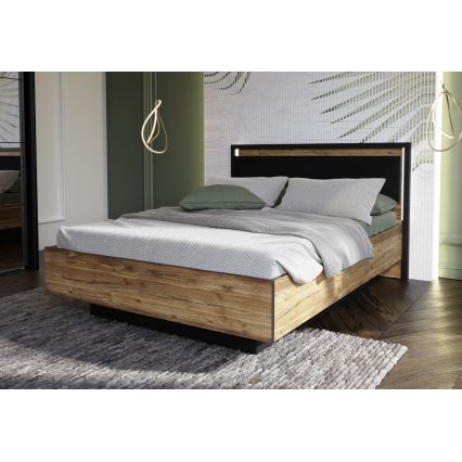 Dvojlůžková postel s úložným prostorem OREN 140x200 cm hnědá/černá