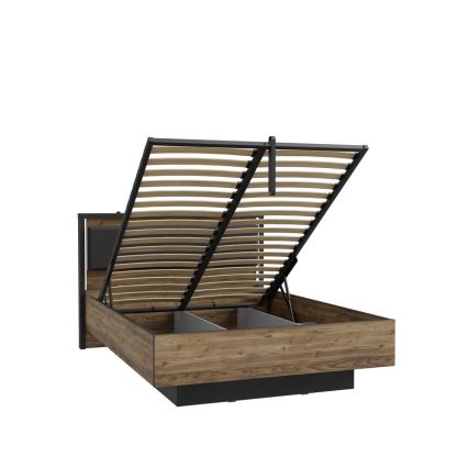 Dvojlůžková postel s úložným prostorem OREN 140x200 cm hnědá/černá