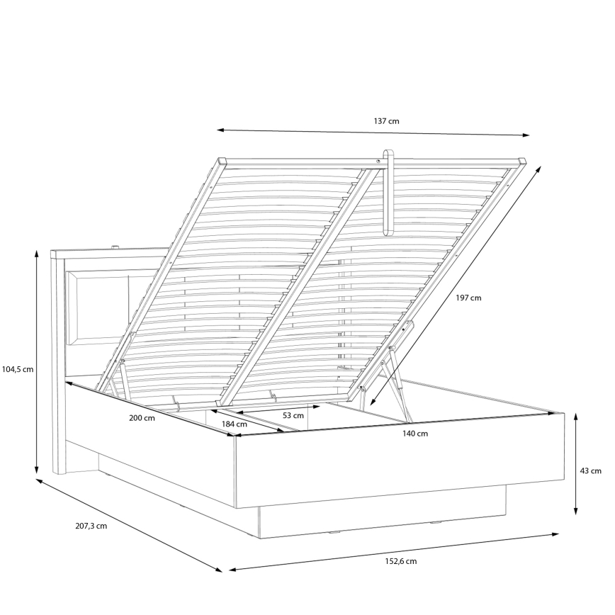 Dvojlůžková postel s úložným prostorem OREN 140x200 cm hnědá/černá