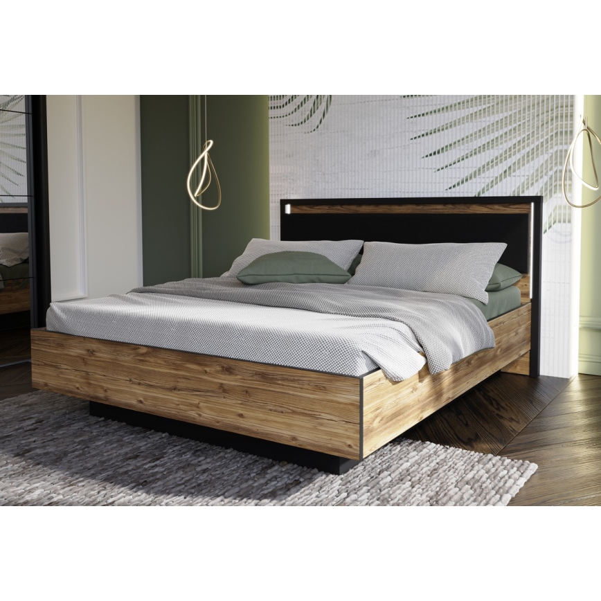 Dvojlůžková postel s úložným prostorem OREN 160x200 cm hnědá/černá