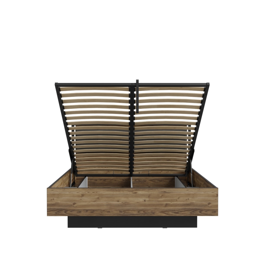 Dvojlůžková postel s úložným prostorem OREN 160x200 cm hnědá/černá