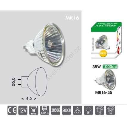 Průmyslová žárovka MR16 GU5,3/35W/12V 3050K