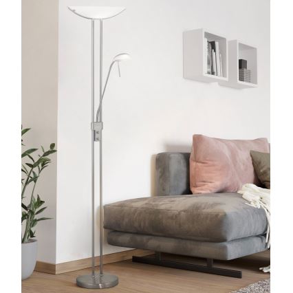 Eglo 25869 - Stmívatelná stojací lampa BAYA 1xR7s/230W/230V + 1xG9/33W matný chrom