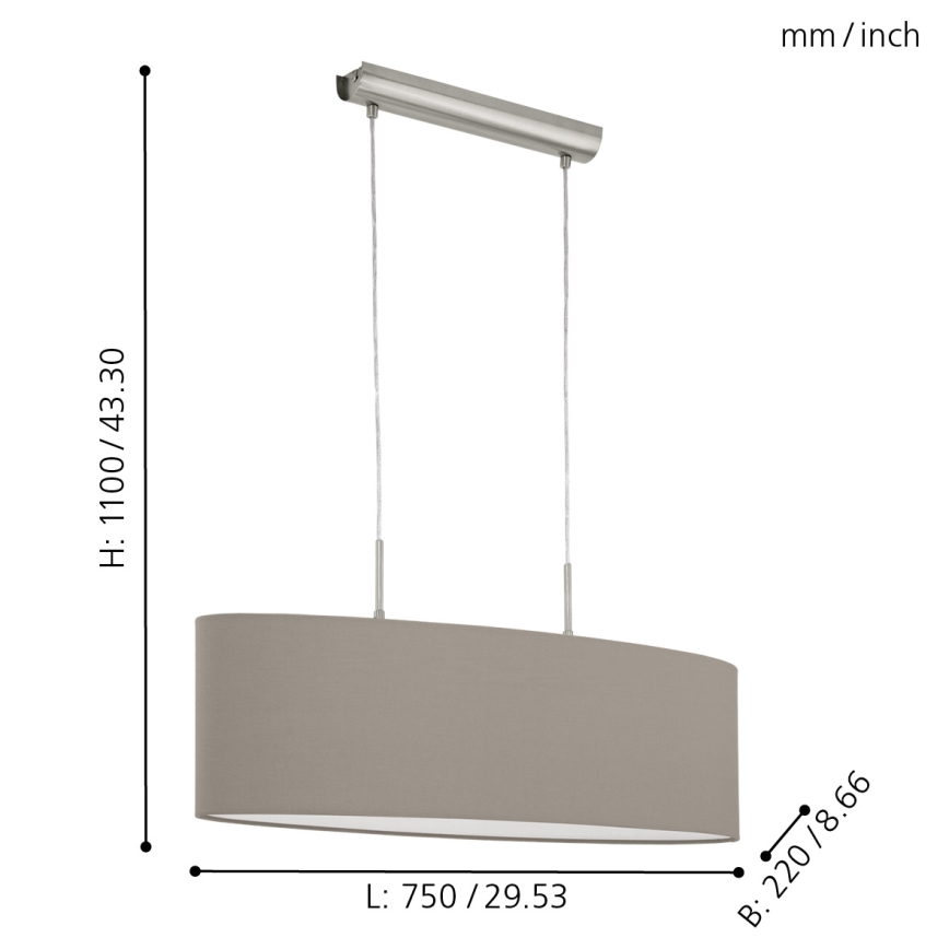 Eglo - Lustr na lanku 2xE27/60W/230V taupe