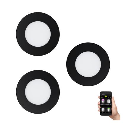 Eglo 31743 - SADA 3x LED Stmívatelné koupelnové podhledové svítidlo FUEVA-Z 1xLED/2,8W/230V 2700-6500 IP44 černá