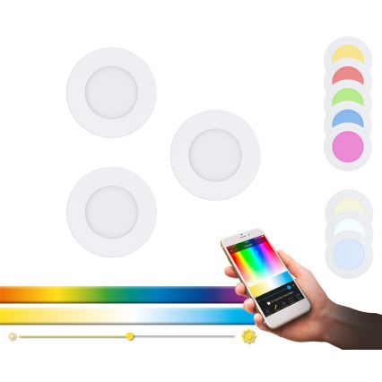 Eglo - SADA 3x LED RGB Stmívatelné podhledové svítidlo FUEVA-C LED/3W/230V pr. 8,5 cm