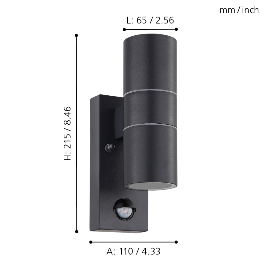 Eglo - LED Venkovní nástěnné svítidlo se senzorem 2xGU10/3W/230V IP44