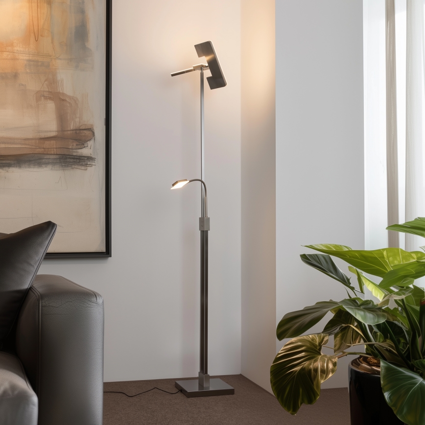 Eglo 33182 - LED Stmívatelná stojací lampa SOLANO 1xLED/26W/230V +1xLED/3,2W 3000K matný chrom