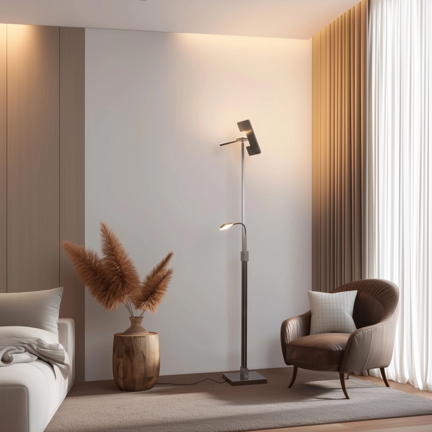 Eglo 33182 - LED Stmívatelná stojací lampa SOLANO 1xLED/26W/230V +1xLED/3,2W 3000K matný chrom