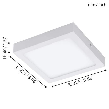 Eglo 33316 - LED RGBW Stmívatelné stropní svítidlo FUEVA-C LED/15,6W/230V 2700-6500K 22,5x22,5 cm bílá