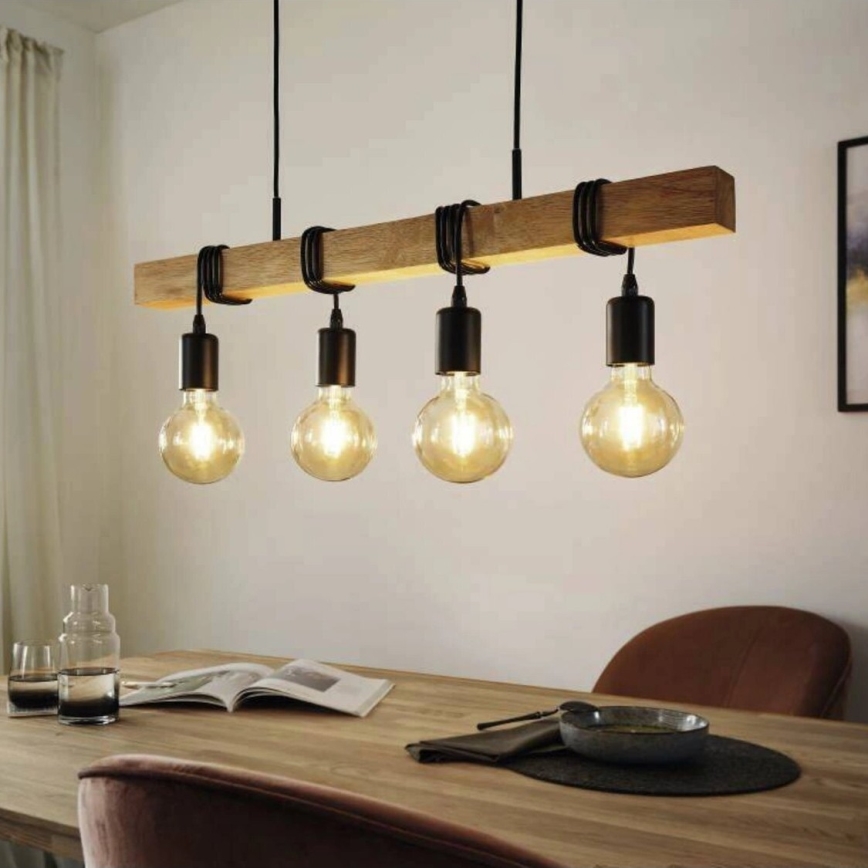 Eglo 33378 - LED Lustr na lanku TOWNSHEND 4xE27/4W/230V 2200K béžová/černá