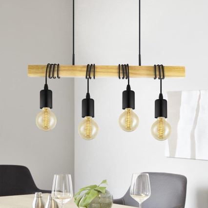 Eglo 33378 - LED Lustr na lanku TOWNSHEND 4xE27/4W/230V 2200K béžová/černá
