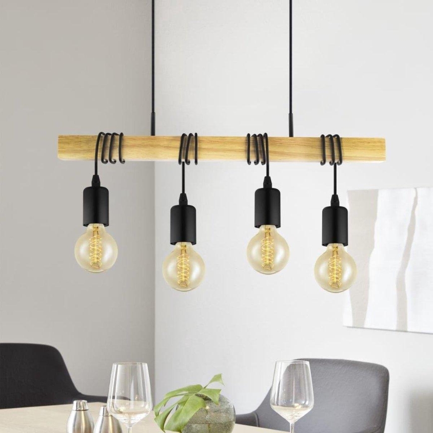 Eglo 33378 - LED Lustr na lanku TOWNSHEND 4xE27/4W/230V 2200K béžová/černá