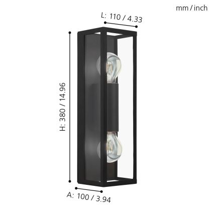 Eglo 33856 - Venkovní nástěnné svítidlo ALAMONTE 2xE27/60W/230V IP44 černá