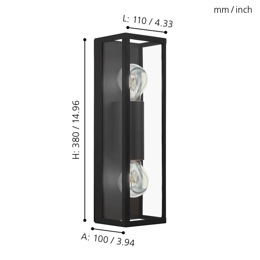 Eglo 33856 - Venkovní nástěnné svítidlo ALAMONTE 2xE27/60W/230V IP44 černá