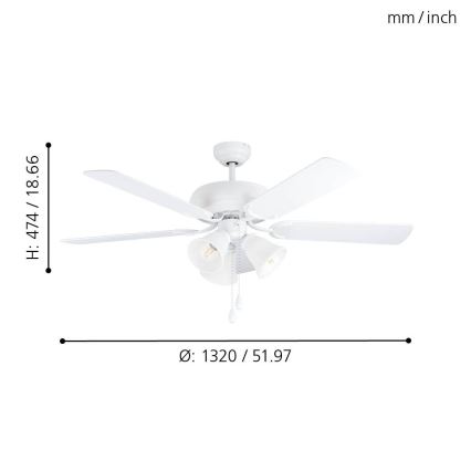 Eglo 35076 - Stropní ventilátor LAS PALMAS 3xE27/40W/230V bílá